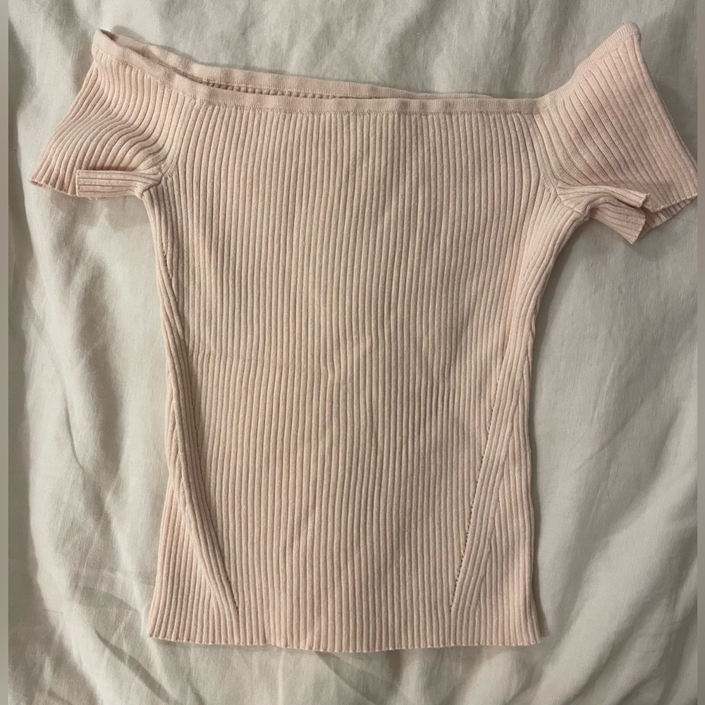 American Eagle - Ribbed Off-the-Shoulder Top – Light Pink, Size Medium